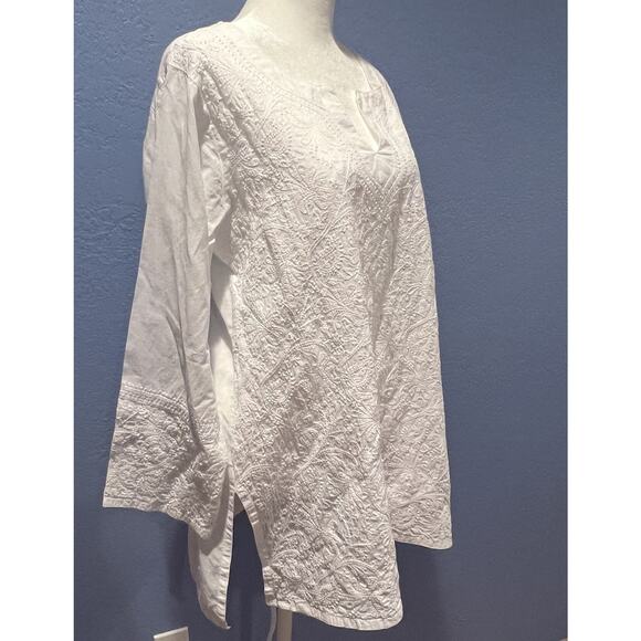 JAYSHREE DALAL Hand Embroidered Tunic Top White Women's Size Medium Boho Beachy - Picture 1 of 14